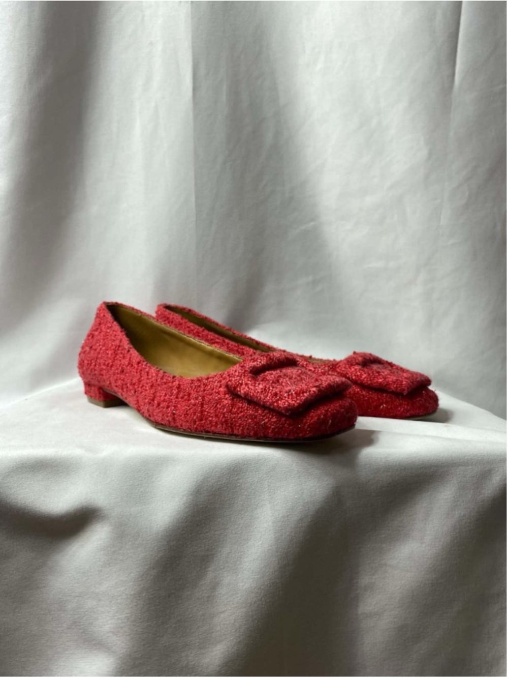 Talbots Sutton Buckle Flats Sequin Boucle Square Toe 5M Red Work Evening Party